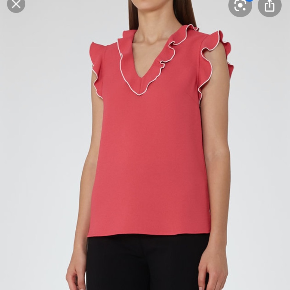 Reiss Rosa Coral Pink Sleeveless Ruffle Top 0